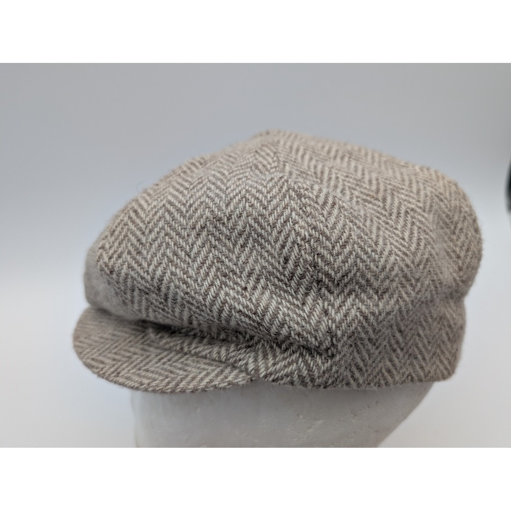 Kincora Tweeds Irish Wool Herringbone Newsboy Cap Brown Tan Woven in Ireland